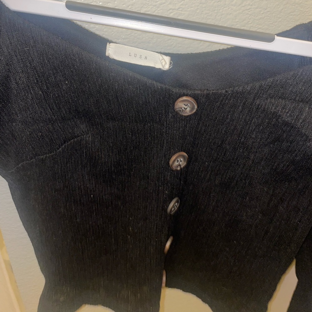 Black, off the shoulder crop top with flowy long sleeves